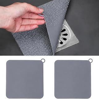 2 Pack Silicone Drain Cover 8 x 8 Inch Anti-Odor Floor Stopper (Grey)