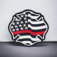 Vista 2 de Parche bordado cruz maltesa bandera de línea roja delgada Hierro en Sze: 3.5x3.5 pulgadas.