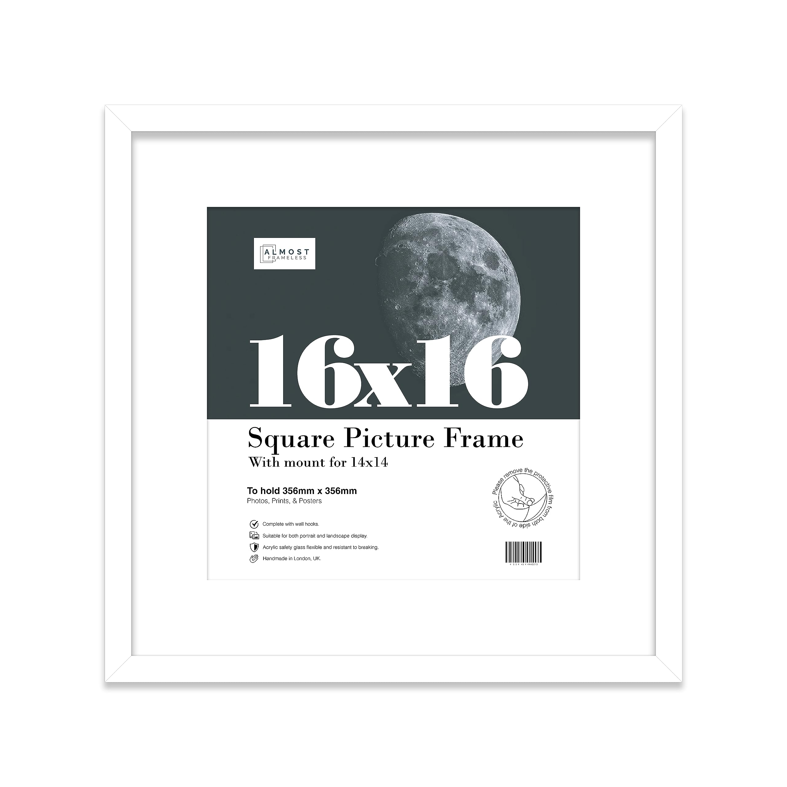 16x16 White Picture Frame with Mount for 14x14 Photos, Prints - Modern Square Wall Frame, 1 Pack