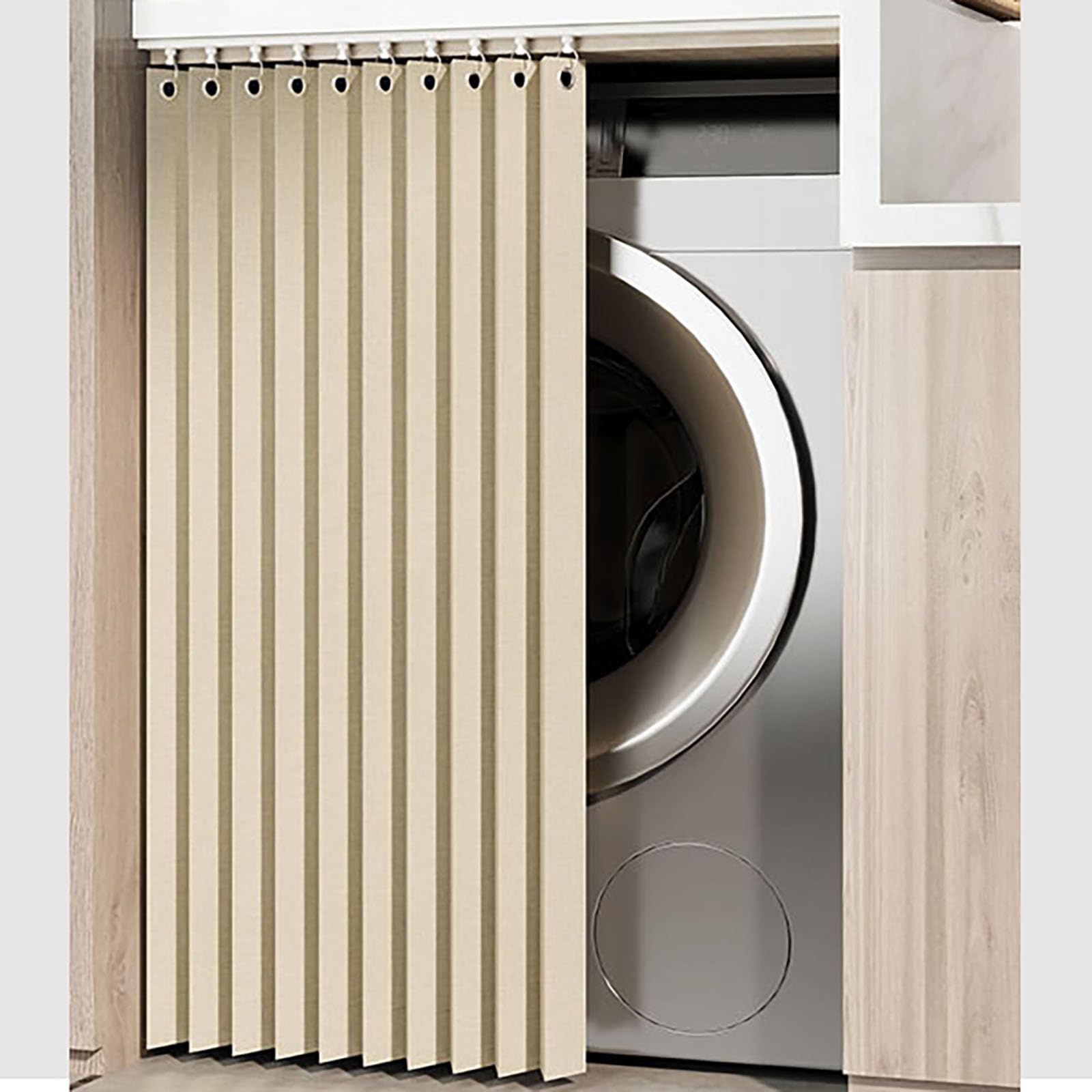 Generico Tenda Autoadesiva per Mobili, Tenda Antipolvere con Binario, Tenda Scorrevole per Mensole da Cucina, Tenda Impermeabile per Ripiani Aperti,Beige,W120cm/H80cm