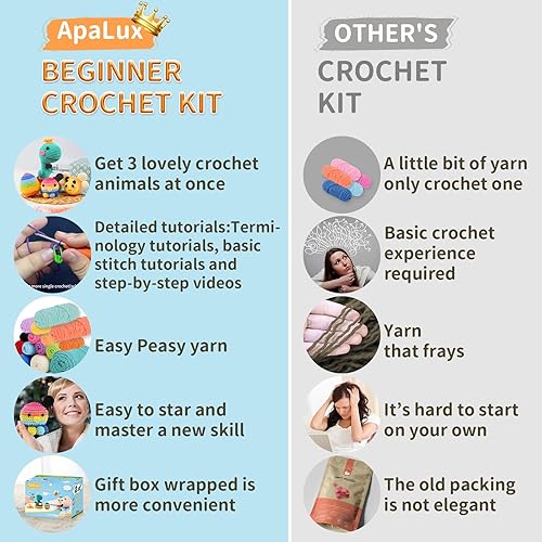 Miniatura 5 de ApaLux Kit de ganchillo para principiantes, niños y adultos, 4 diferentes kits de animales de ganchillo para principiantes, kits de ganchillo para
