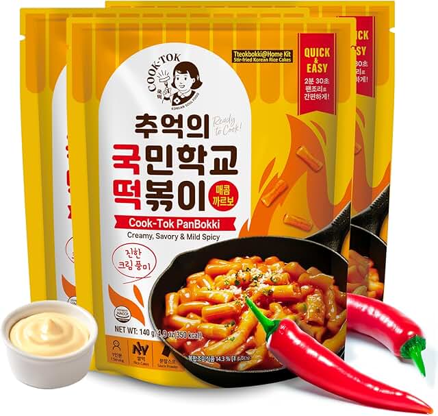 Korean Food Cooktok Tteokbokki sauce and rice cake Spicy Carbonara, Stov...