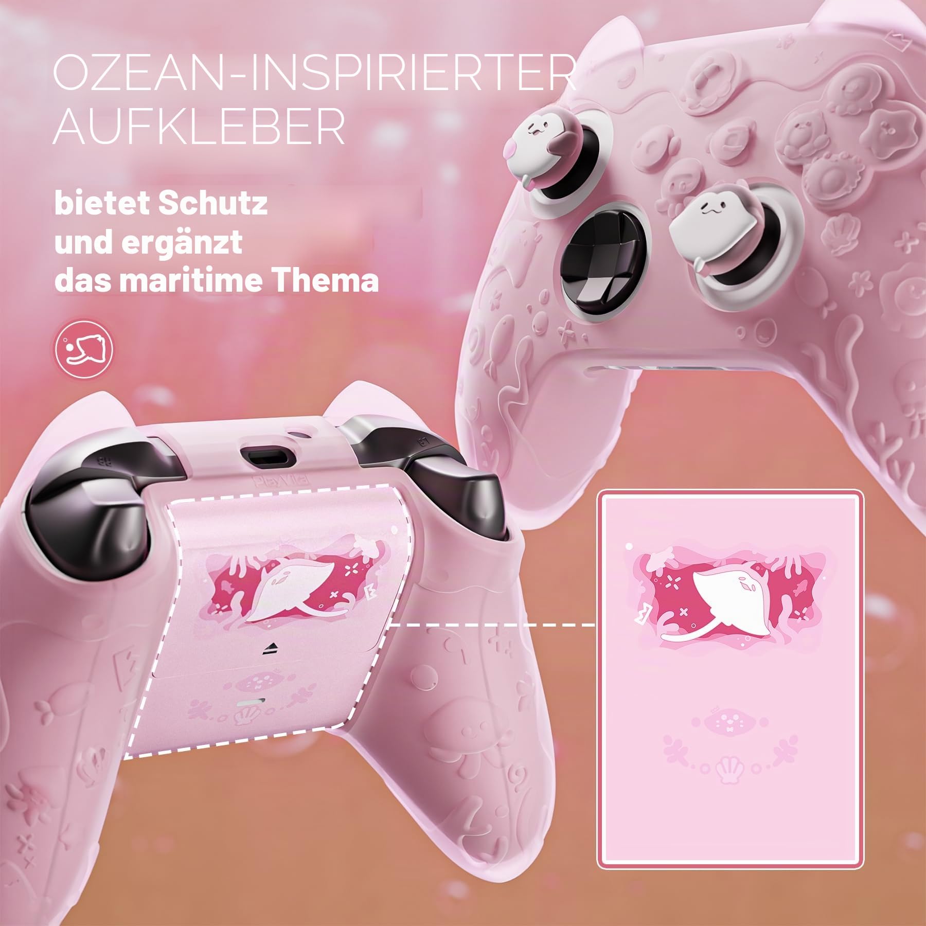 PlayVital Süße Schutzhülle für Xbox Series X/S Controller, Ocean Whisper Serie, Silikonhülle Cover für Xbox Series X/S Controller mit Joystick-Kappen&Schutzfolie, Rundumschutz (Pfirsichpink)