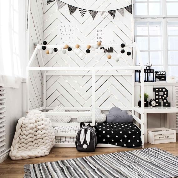Montessori floor bed for toddler, Montessori house bed for kids, Children's floor bed with rails, Kid's house bed frame - US TWIN size