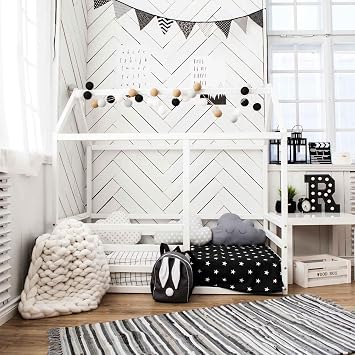 Montessori floor bed for toddler, Montessori house bed for kids, Children's floor bed with rails, Kid's house bed frame - US TWIN size