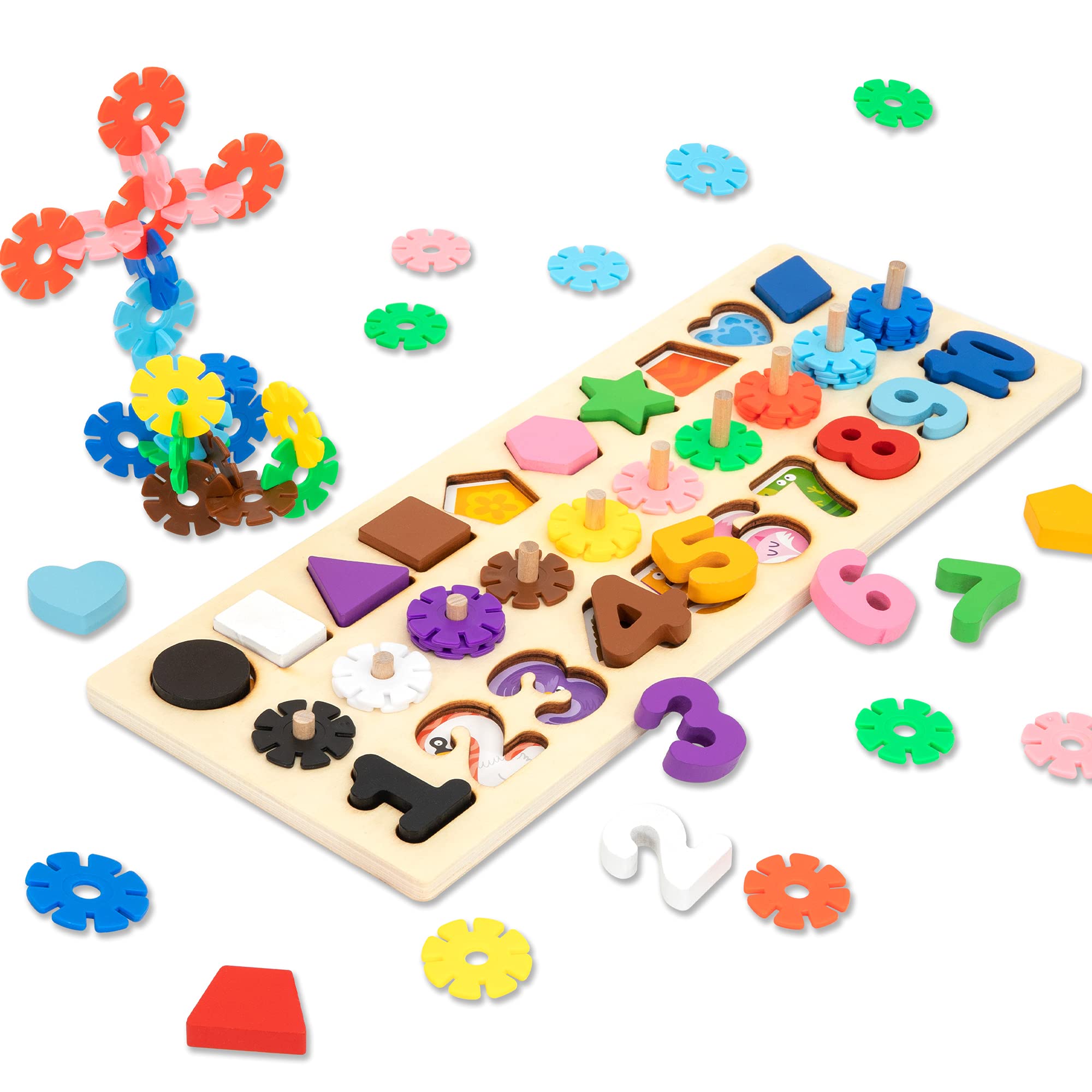 TILLYOUWooden Number Puzzles Educational Montessori Toys, Colours