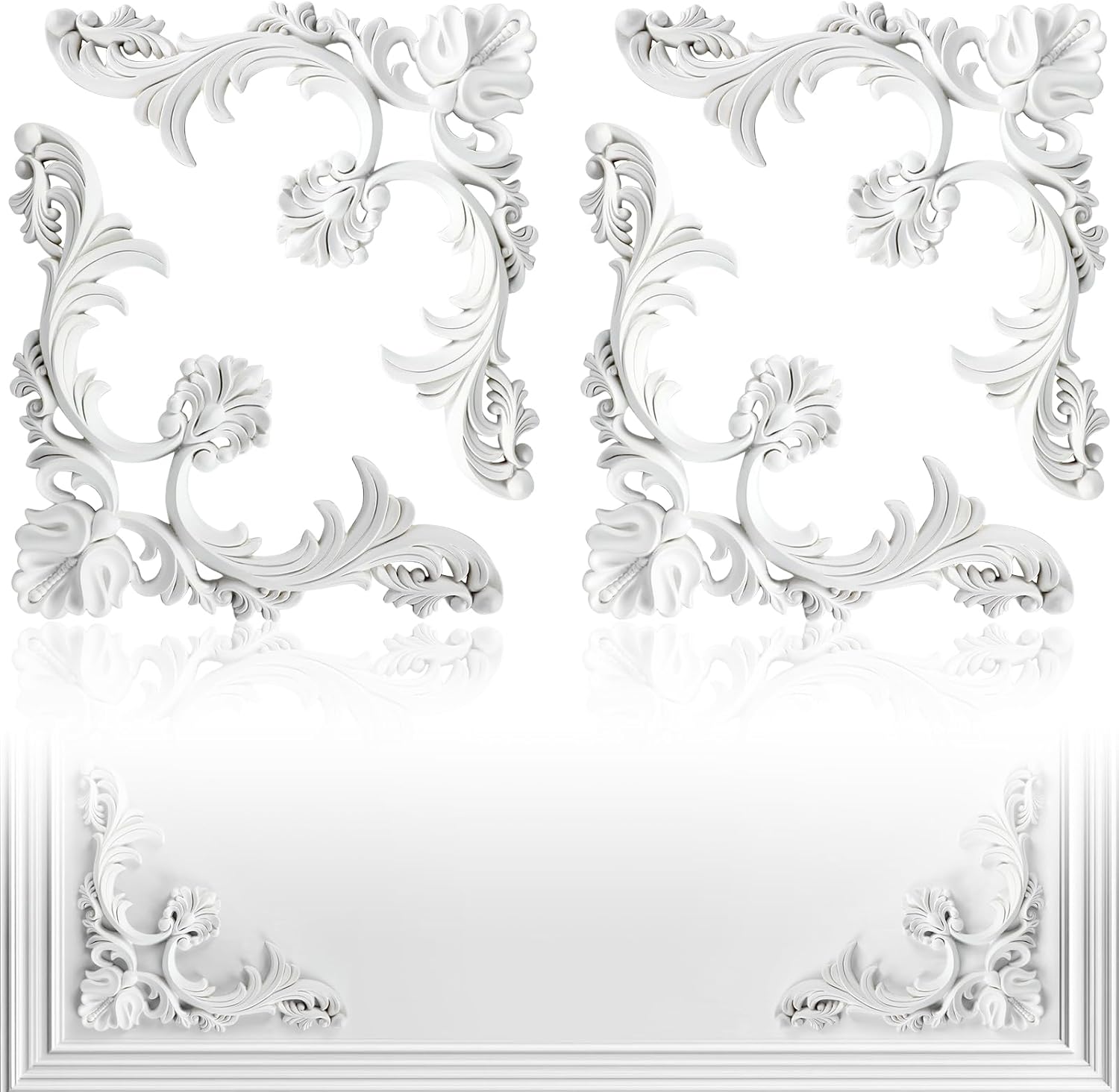4 Pcs PU Ceiling Molding Kit 13.4 x 13.4 in Corners Decoration Murals Trim Premade Flowers Pattern French Style Wall Decor for Ceiling Decorative Panels for Wall