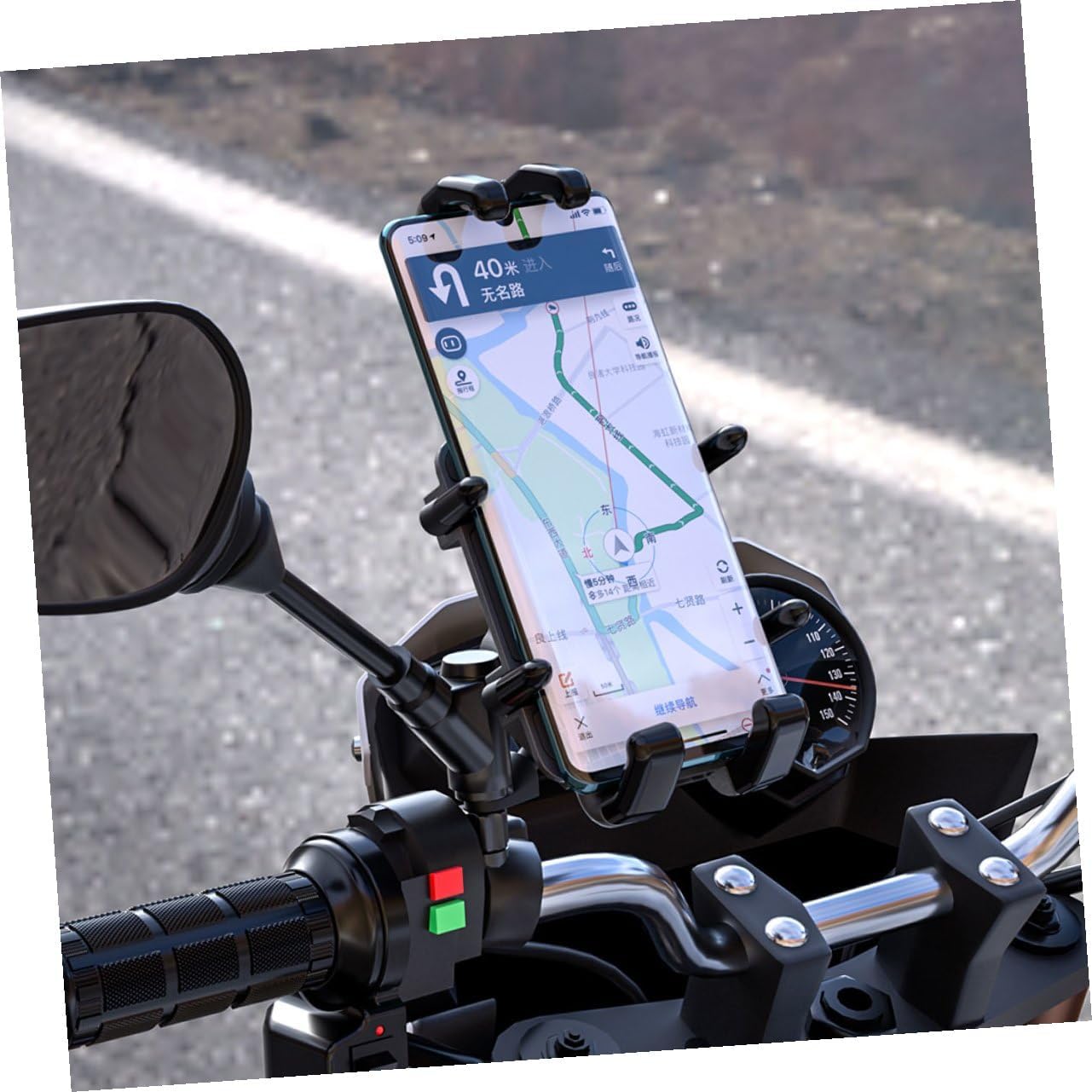 Aluminum Alloy Motorbike Phone Mount Holder with 360° Rotation Handlebar Rack GPS Navigation Bracket for Electric Motorcycle Riders