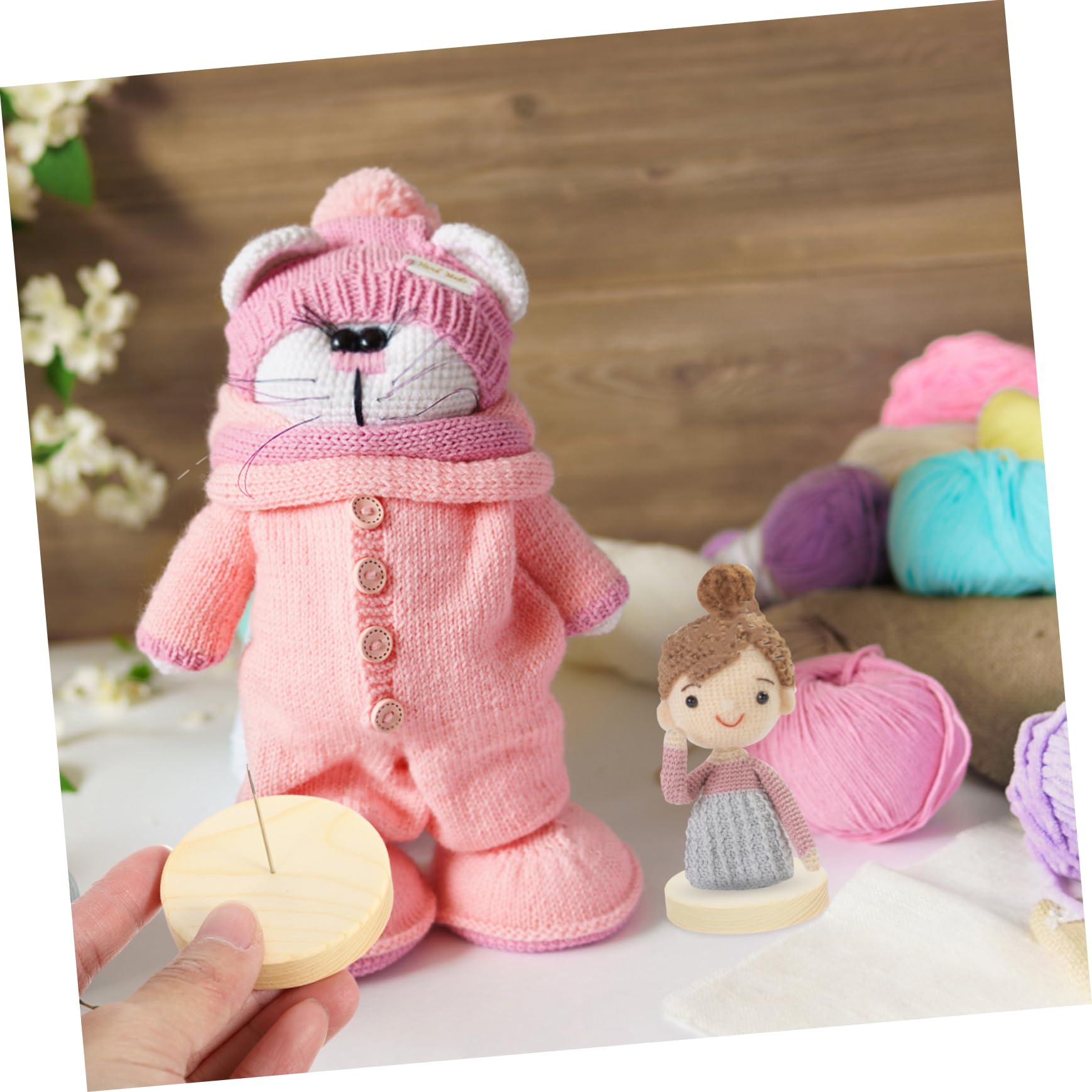 HOODANCOS Needle Felting Doll Display Stand Set 8pcs Large Stands Wooden Base Doll Showcase Holder