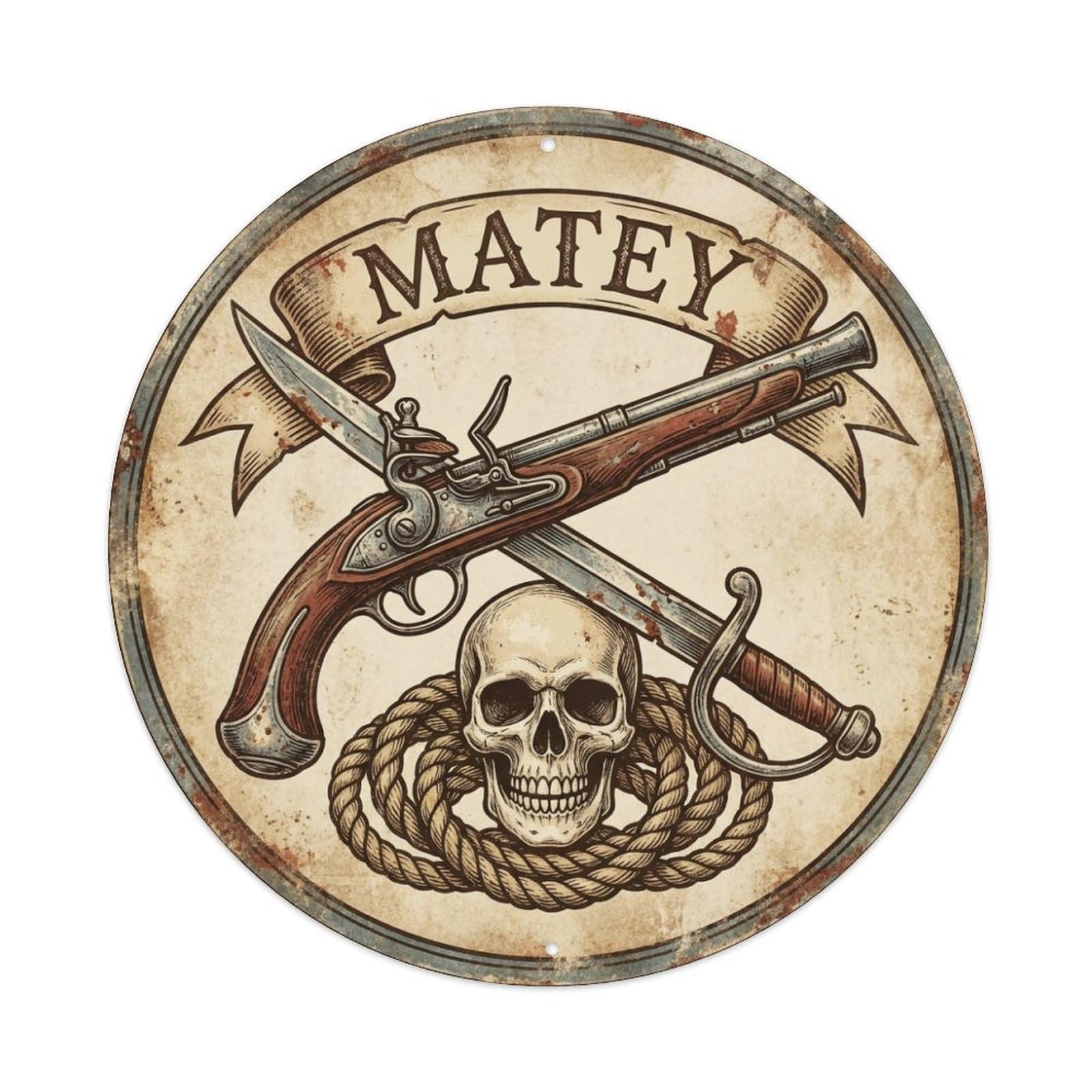 Matey Flintlock Cutlass Rope Buccaneer Mark Metal Tin Sign