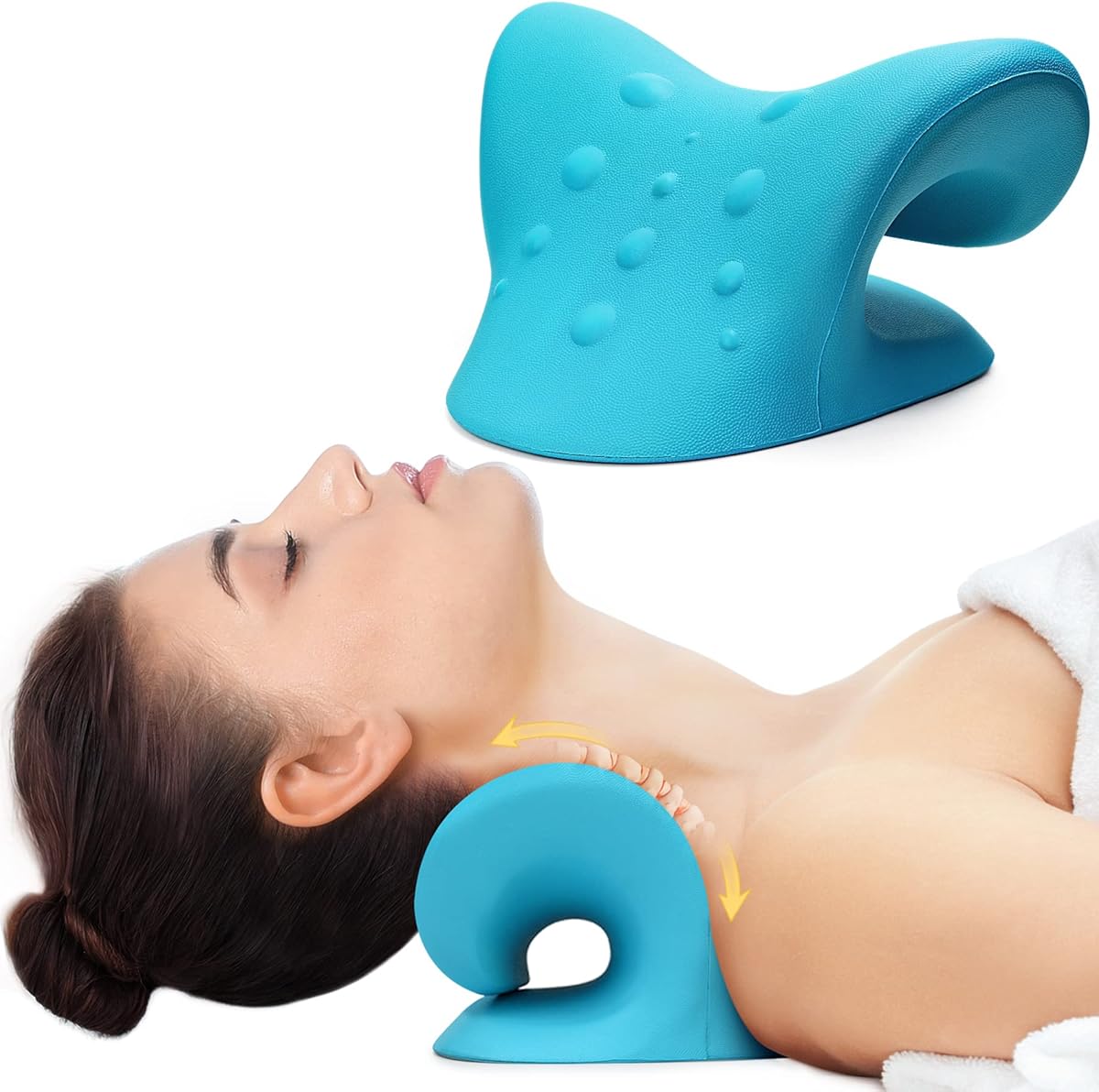 Cozyhealth Neck Stretcher for Neck Pain Relief, Neck and Shoulder Relaxer Cervical Traction Device Pillow for TMJ Pain Relief and Muscle Relax, Cervical Spine Alignment Chiropractic Pillow (Blue)