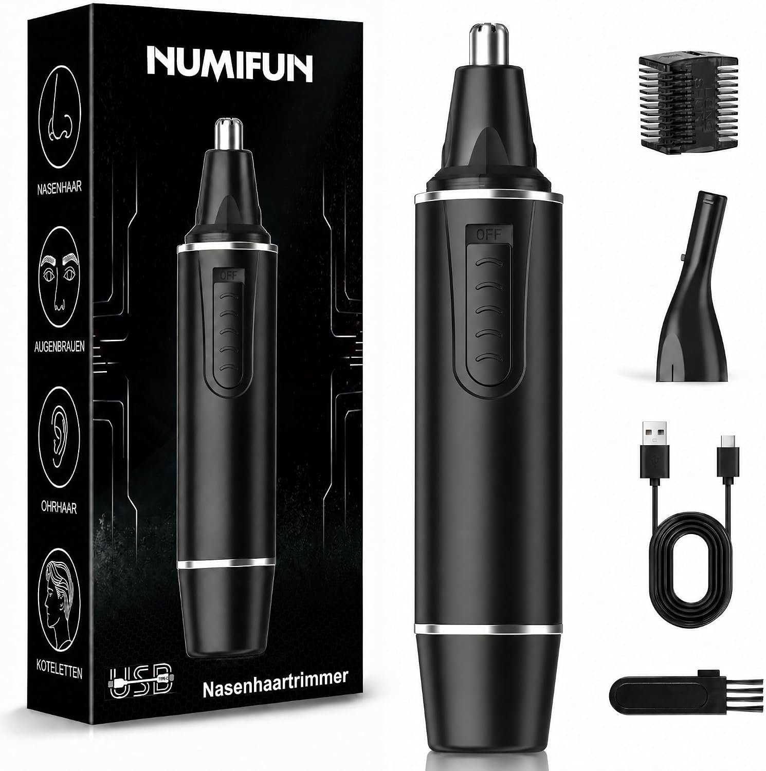 Nasenhaartrimmer Herren, USB Wiederaufladbar Nasenhaarschneider 2 in 1 Set Ohrhaarschneider mit Doppelschneideklingen, Professioneller schmerzfreier esichtshaartrimmer für Männer und Frauen