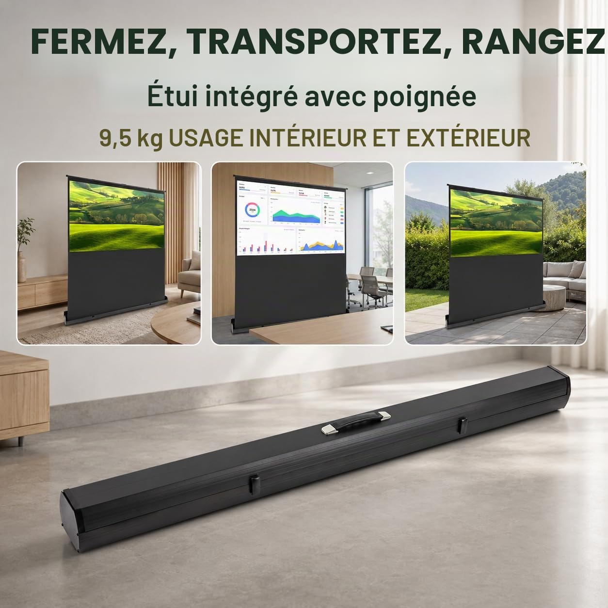 Écran de projection HD 80" sur pied - Blanc mat - Rétractable - Pour la maison et l'école - 16:9 - 170 x 100 cm