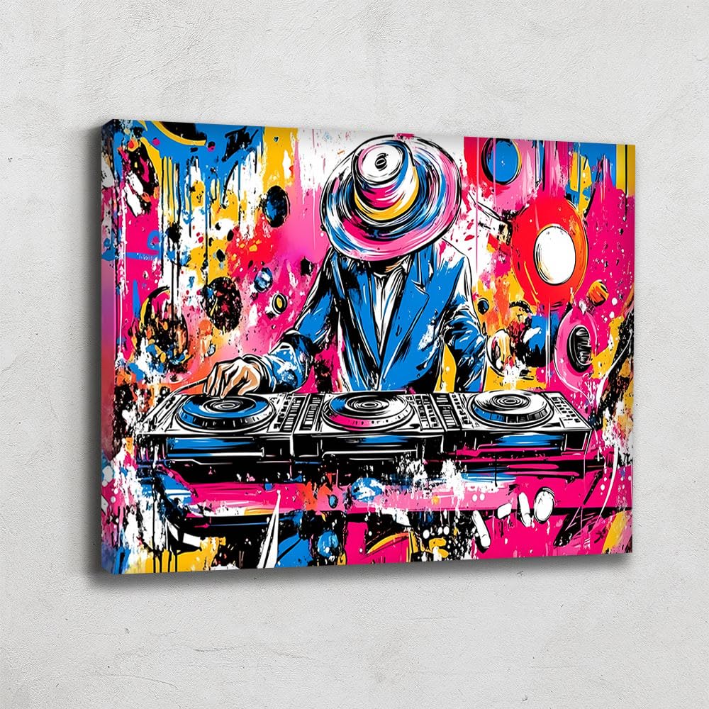 Alessio Cacciatore Quadro Street Art Pop Culture - Decorazione da parete per soggiorno, musica, tela Dj - Quadro Pop Art con cornice Xxl - decorazione da parete per camera da letto - idea regalo Dj