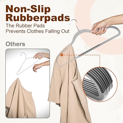 Miniatura 4 de HOUSE DAY Paquete de 60 perchas de plástico resistentes con almohadillas de goma y gancho de 360, delgadas de 0.2 pulgadas, ahorro de espacio, color