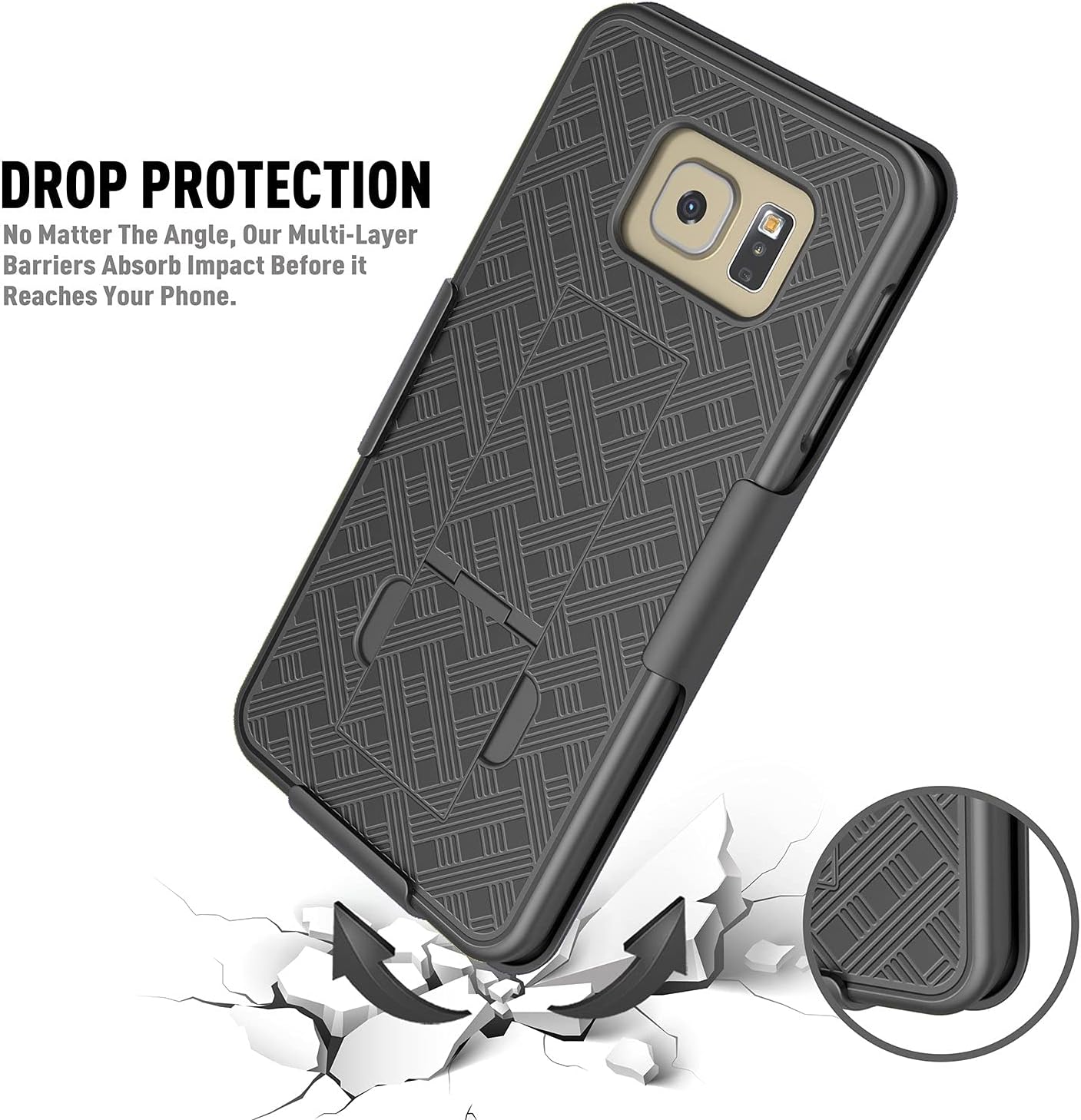 TILL for Galaxy S6 Case, TILL [Thin Design] Holster Locking Belt Swivel Clip Non-Slip Texture Hard Shell [Built-in Kickstand] Combo Case Defender Cover for Samsung Galaxy S6 G9200 GS6 [Black]