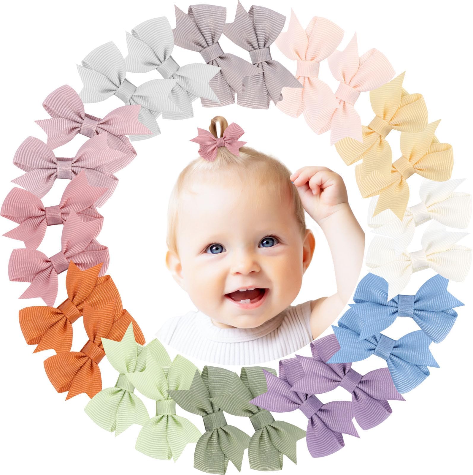 OAOLEER 24PCS 2inch Baby Hair Clips, Baby Girls Fully Lined Baby Bows Hair Pins Tiny Hair Bows Alligator Clips for Baby Girls Infants Toddlers 12 Colors in Pairs (Style D)