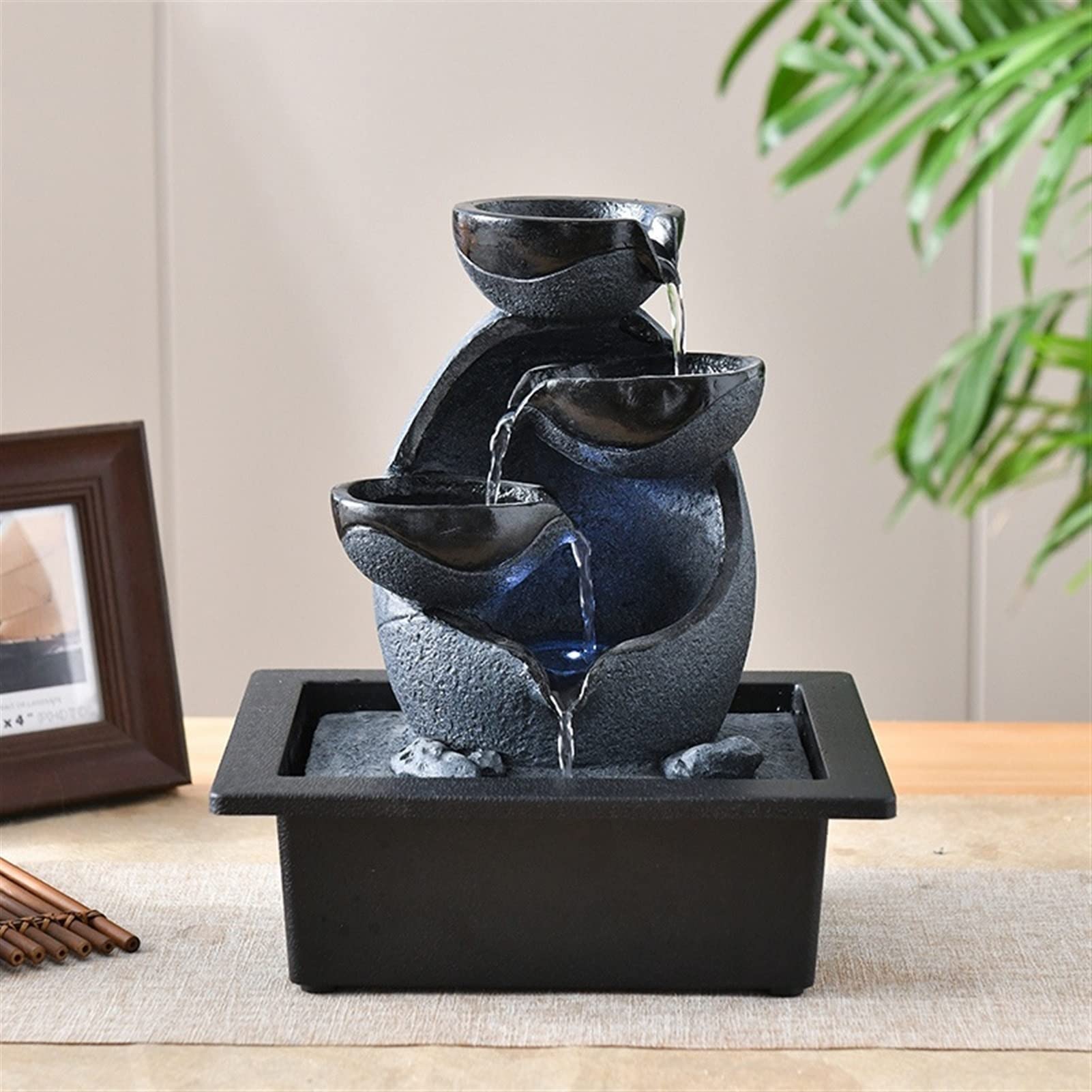 Fontaine D'intérieur Desktop QUIOTUIR - Cascade Effet Pierre Avec LED Colorée - Pompe à Eau Pour Salon, Bureau, Méditation
