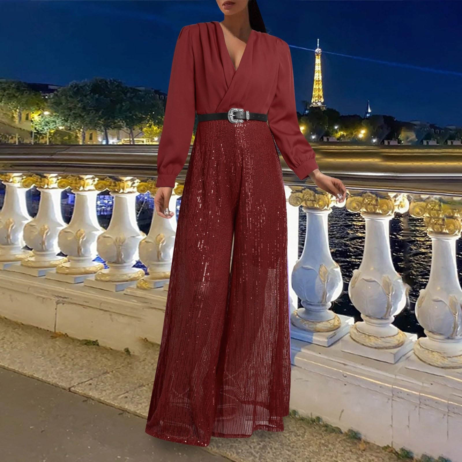 Overall Damen Elegant, Jumpsuit Sommer Hosenanzug, Lang Romper Outfit Frauen Komplett, Playsuit Einteiler Kostüm, Hohe Taille Hosenanzug Damen Hochzeit Mit Ärmeln Lässiger Sommer Jumpsuit Damen Luftig