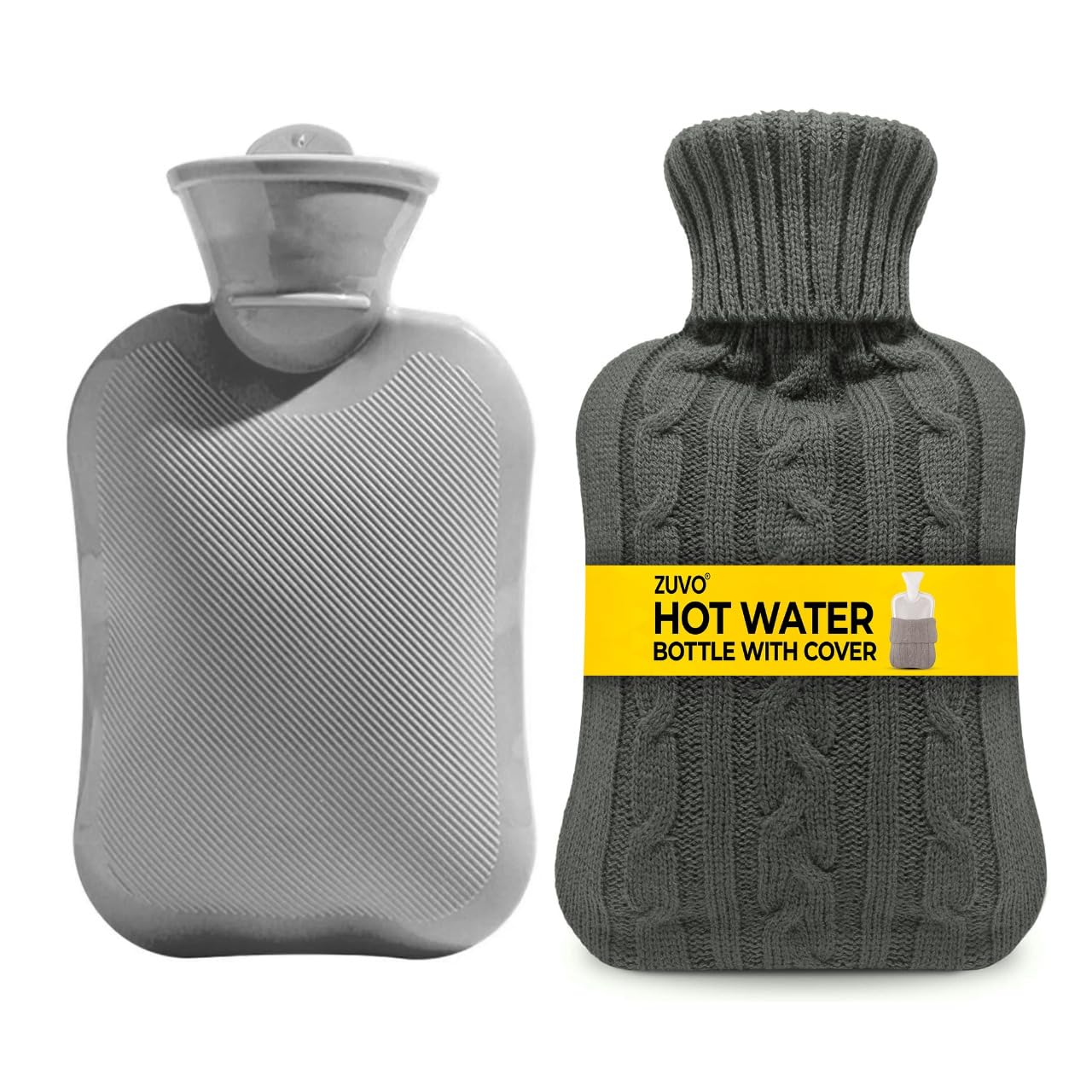 Zuvo 2L Hot Water Bottle With Soft Knitted Cover Leakproof, Bpa-Free, For Pain Relief & Warmth