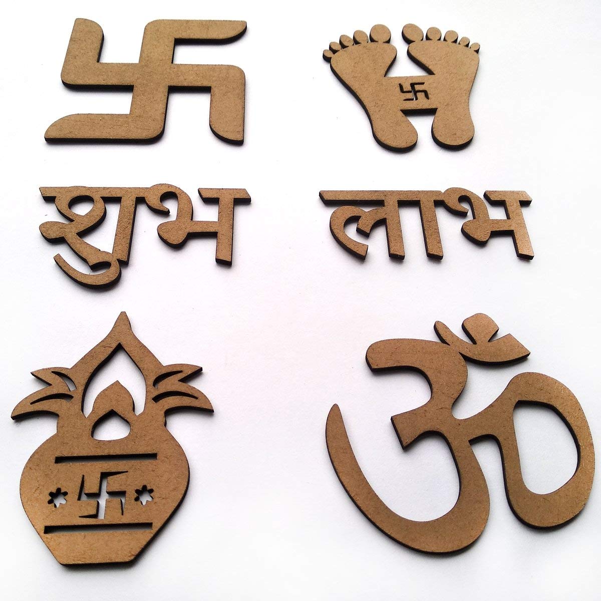 Bhaiji Enterprises MDF Cutouts of Sathiya | Shubh | Labh | Kalash | OM (4 x 4 inch, Brown)Cutouts for Art and Craft Diwali & Festivals - Plain MDF Blanks Cutouts for Diwali Decoration Item - SET OF 12-image-23