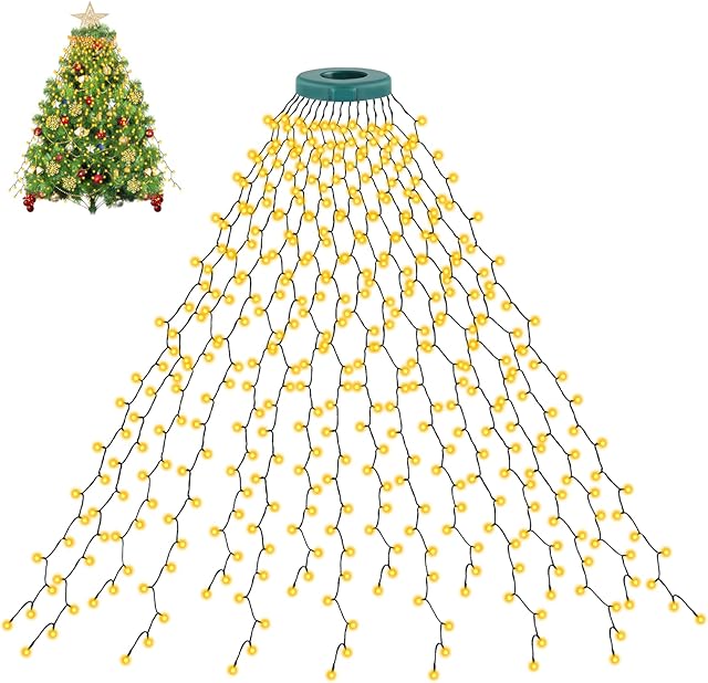 cshare Christmas Tree Lights, 2m * 16 Lines 400 LEDs Fairy Lights Mains Powered with 8 Light Modes,Memory & Timing Function,Waterproof for 1.5-3M(5-10ft) Christmas Tree Indoor and Outdoor- Warm White