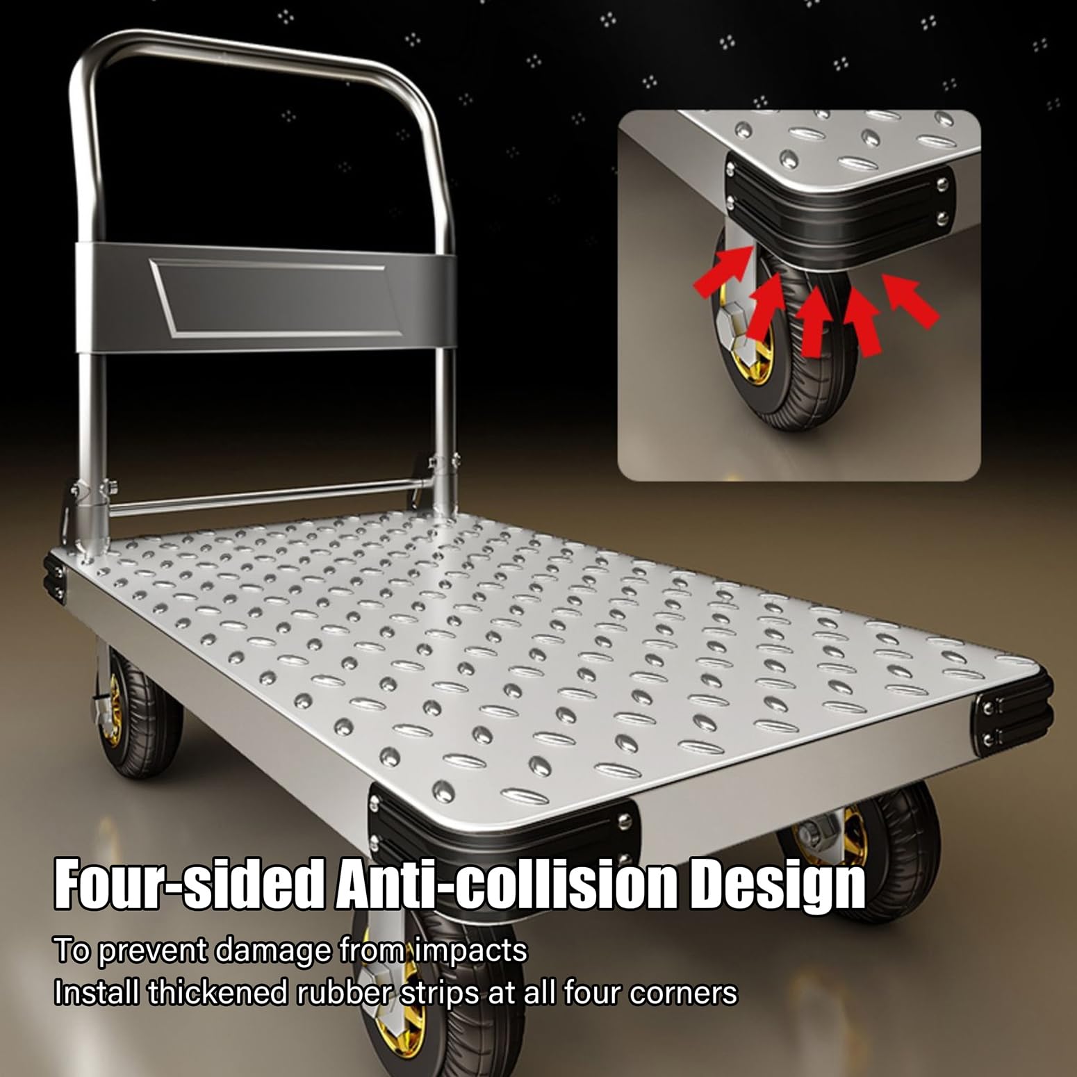 Carretilla De Mano Plegable 420kg-1300kg Carro De Plataforma Resistente con Ruedas Silenciosas, Carro Plegable con Plataforma Plana para Almacenes, Comedores Y Obras De Construcción,Negro,XL