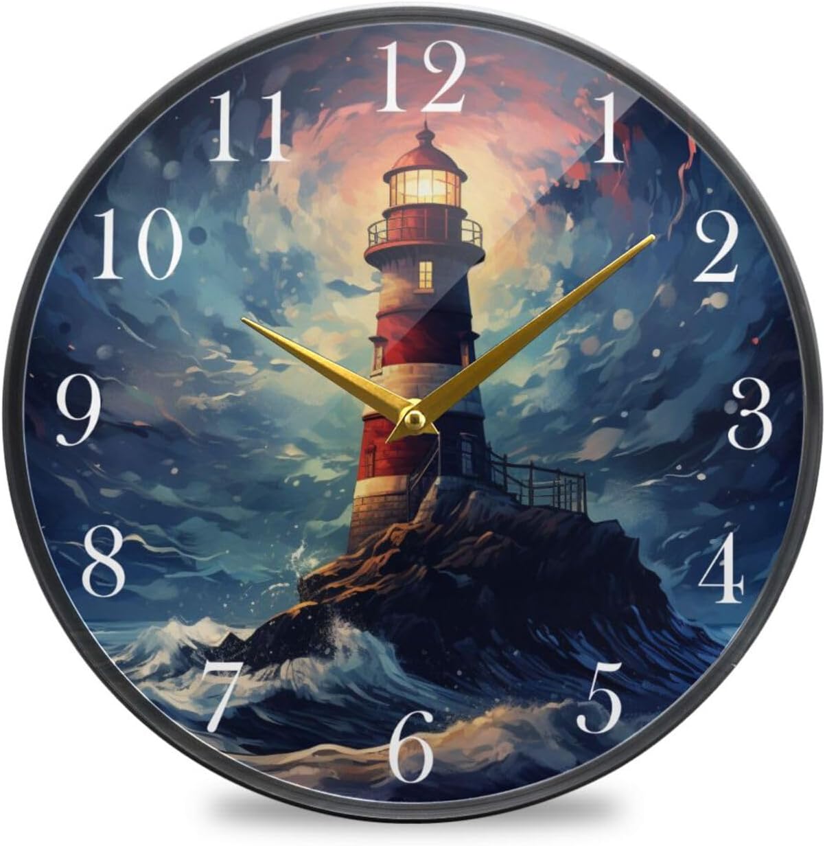 ALAZA Nautical Lighthouse Starry Night Wall Clock Non Ticking Silent Battery Operated Round Decorative Clock for Home Living Room Kitchen Office Dorm Decor