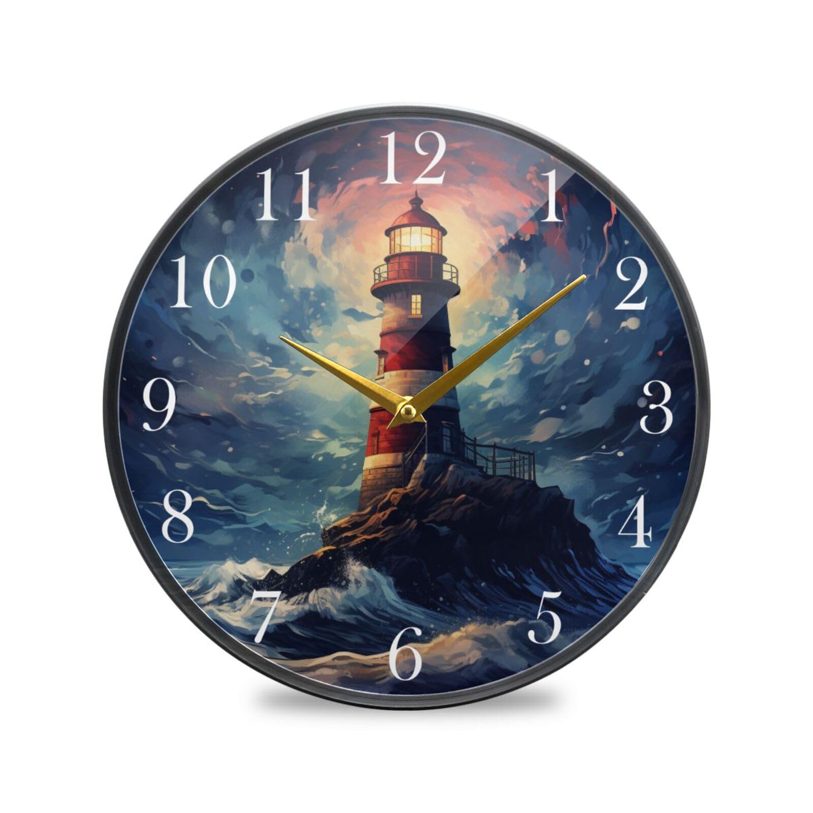 Horloge murale ronde phare nautique ALAZA silencieuse à piles pour le salon