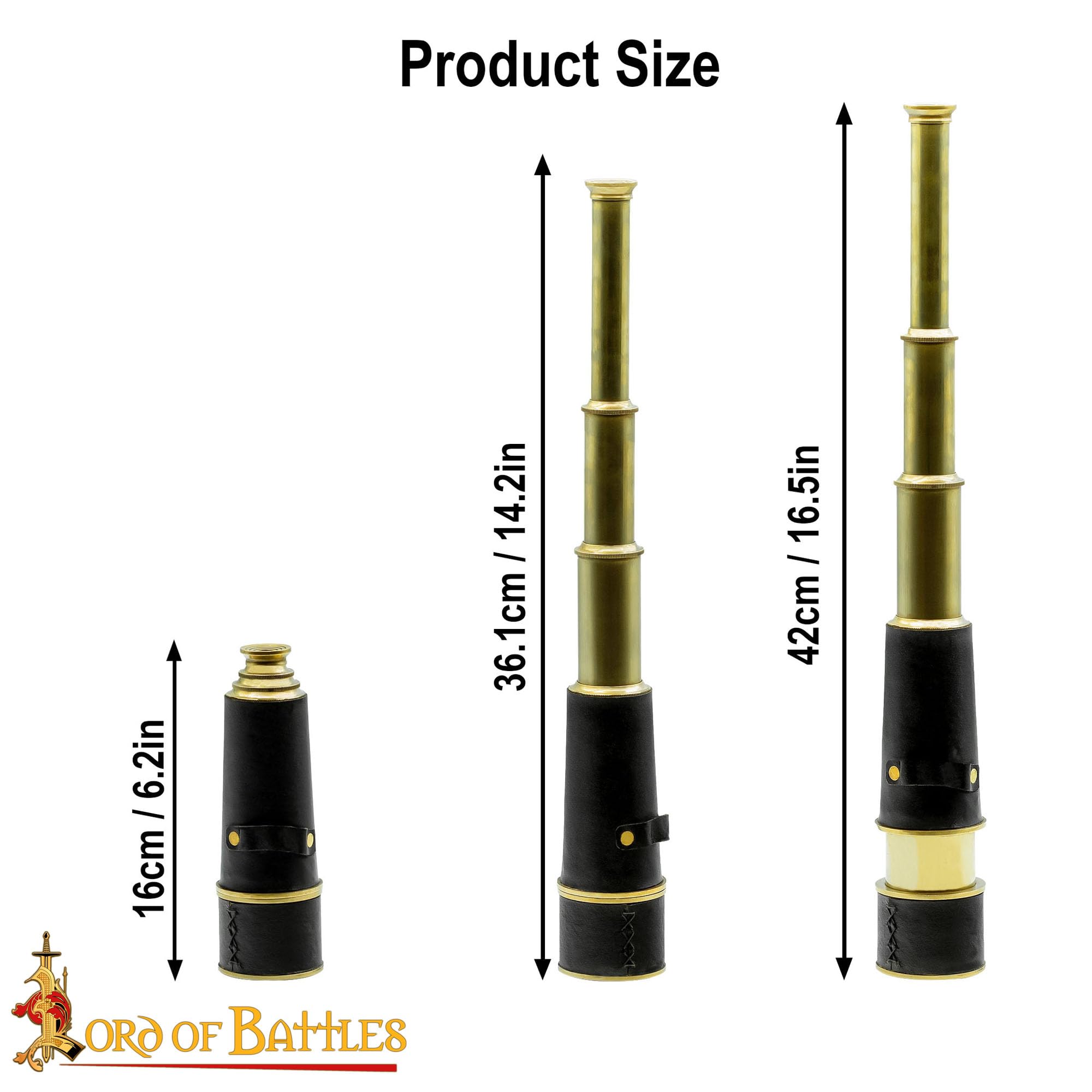 Lord of Battles 10x Magnification Pirate Spyglass Extendable Brass Telescope with Leather Holder & Brass Buckle | LARP Cosplay | Vintage Telescope |Hand Telescope