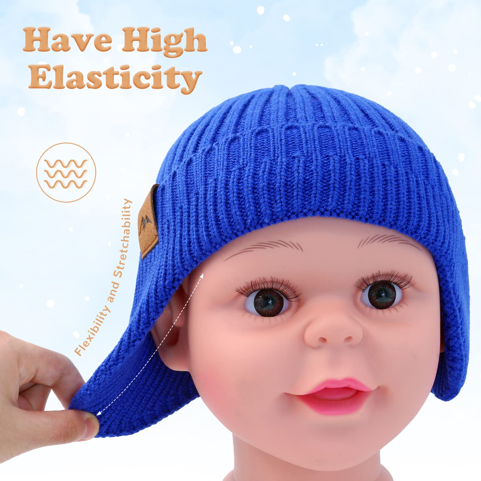POXIMI Baby Boy Winter Hat Toddler Warm Beanie Girl Knit Hats with Earflap Kid Cute Earmuffs Blue