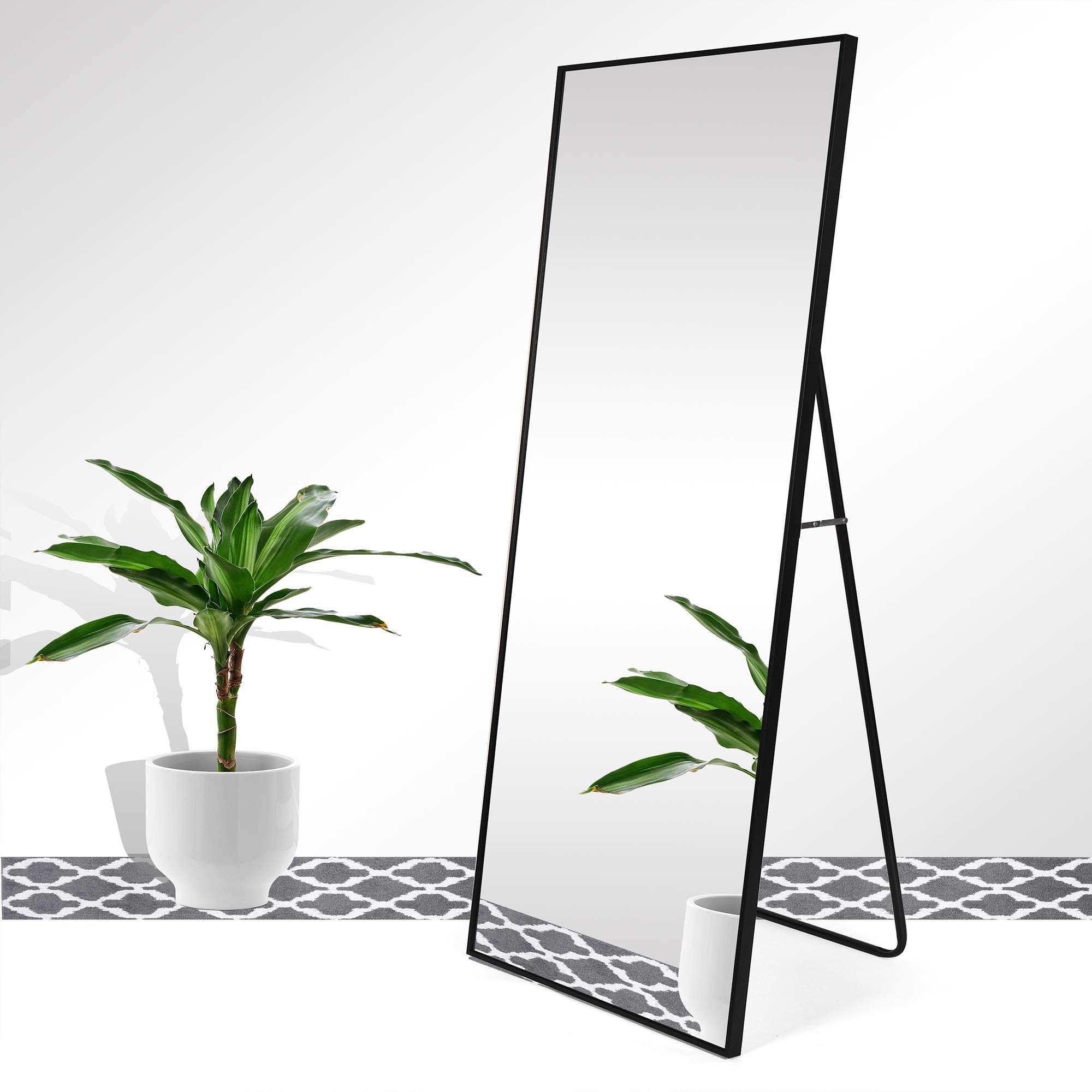 CONGUILIAO Full Length Mirror, 65" × 24" Large Floor Mirror, Standing Hanging or Leaning, Wall-Mounted Mirror Dressing Mirror Bedroom Mirror, Aluminum Alloy Thin Frame (65" × 24", Black)