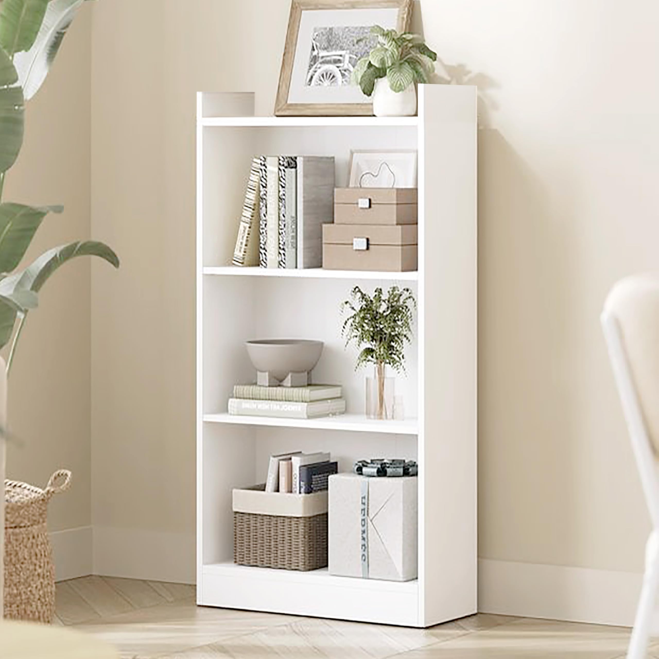 Decazone 4-Tier Engineered Wood Bookshelf Storage Rack – Multipurpose Organizer Stand for Home, Office & Living Room – Modern White Bookcase for Books, Décor & Essentials (White, 4 Tier)-image-18