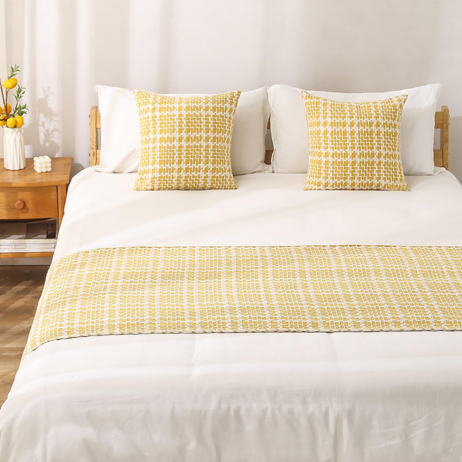 Nowoczesne bieżniki na łóżka Super King Size, szalik łóżko hotelowe podnóżek Jednolita kolorowa dzianina Gładkie, komfortowe i szaliki(Yellow,70x240cm for 180cm Bed)