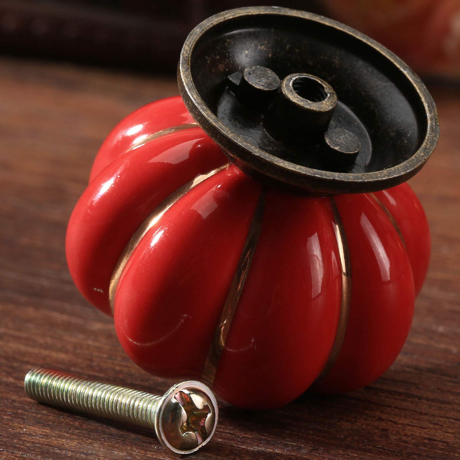 Mgoodoo Set of 2 Ceramic Pumpkin Design Drawer Knobs, Red, 2pcs - Image 3