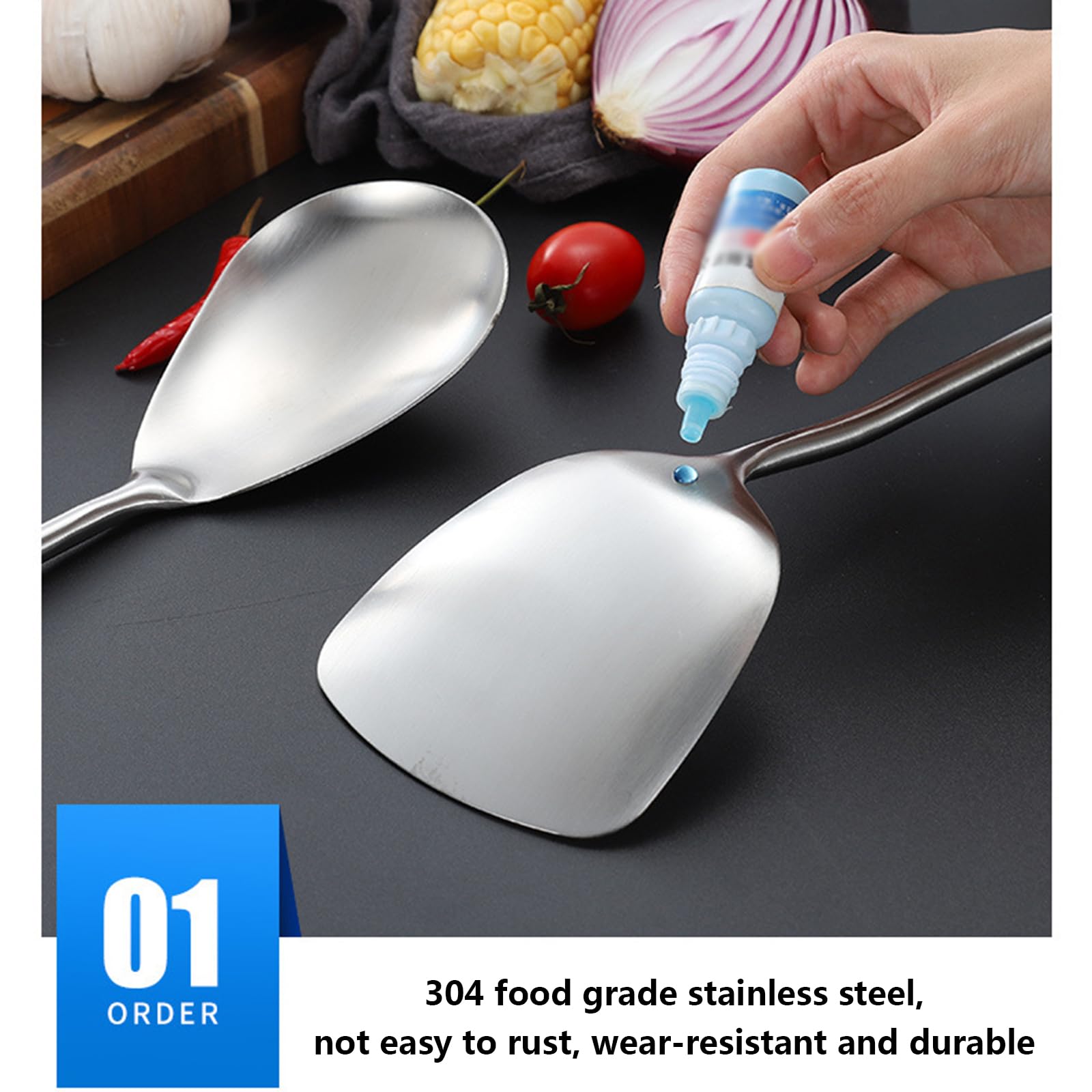 Ensemble d'ustensiles de cuisine en acier inoxydable avec support, poignées en bois isolées thermiques, passe au lave-vaisselle, 7 pièces