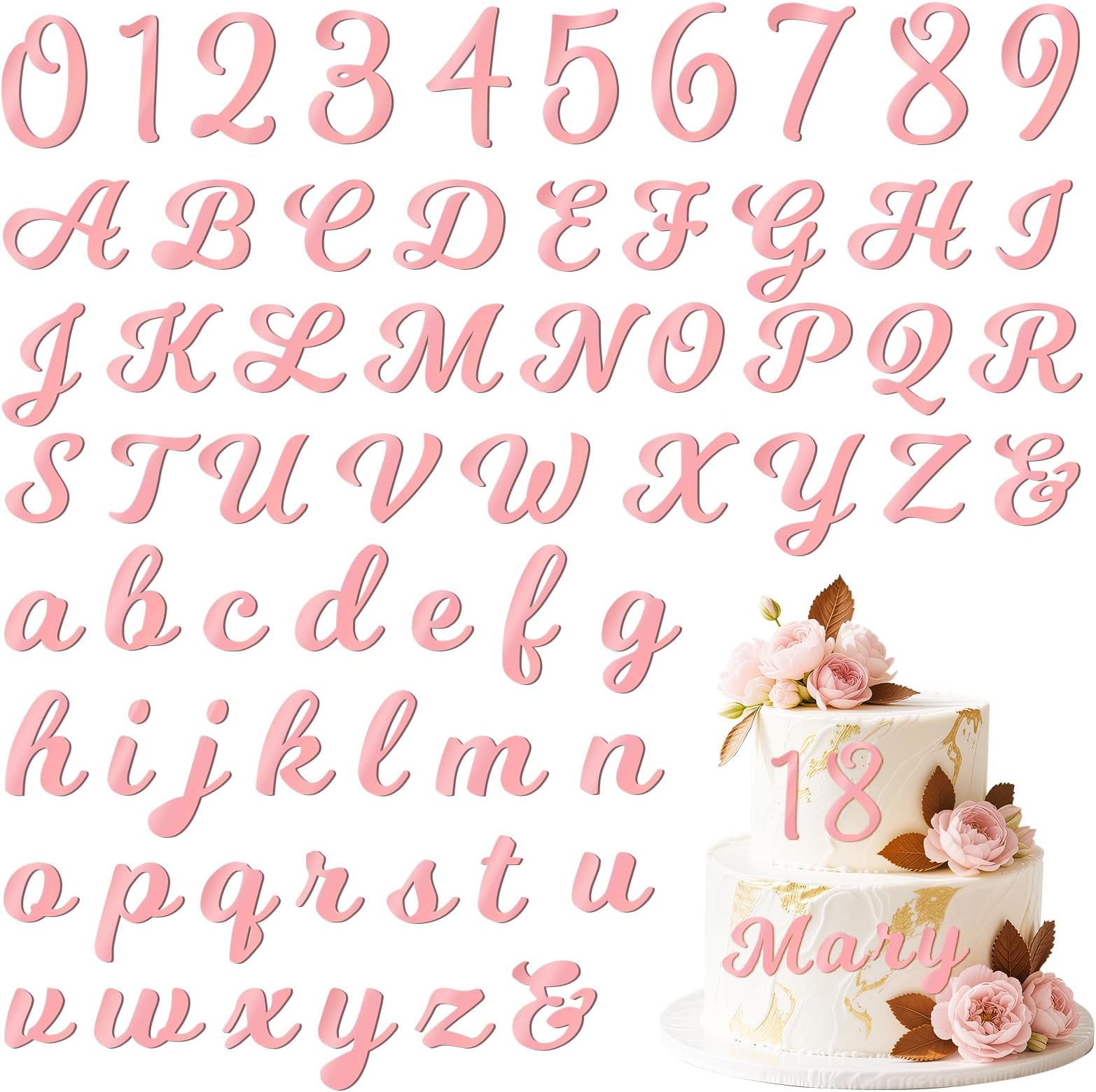 126 PCS Custom Name Cake Topper Acrylic Letters DIY Personalized A-Z & 0-9 Number Alphabet Cake Decoration For Wedding Anniversary Baby Shower Party Birthday Supplies （Pink）