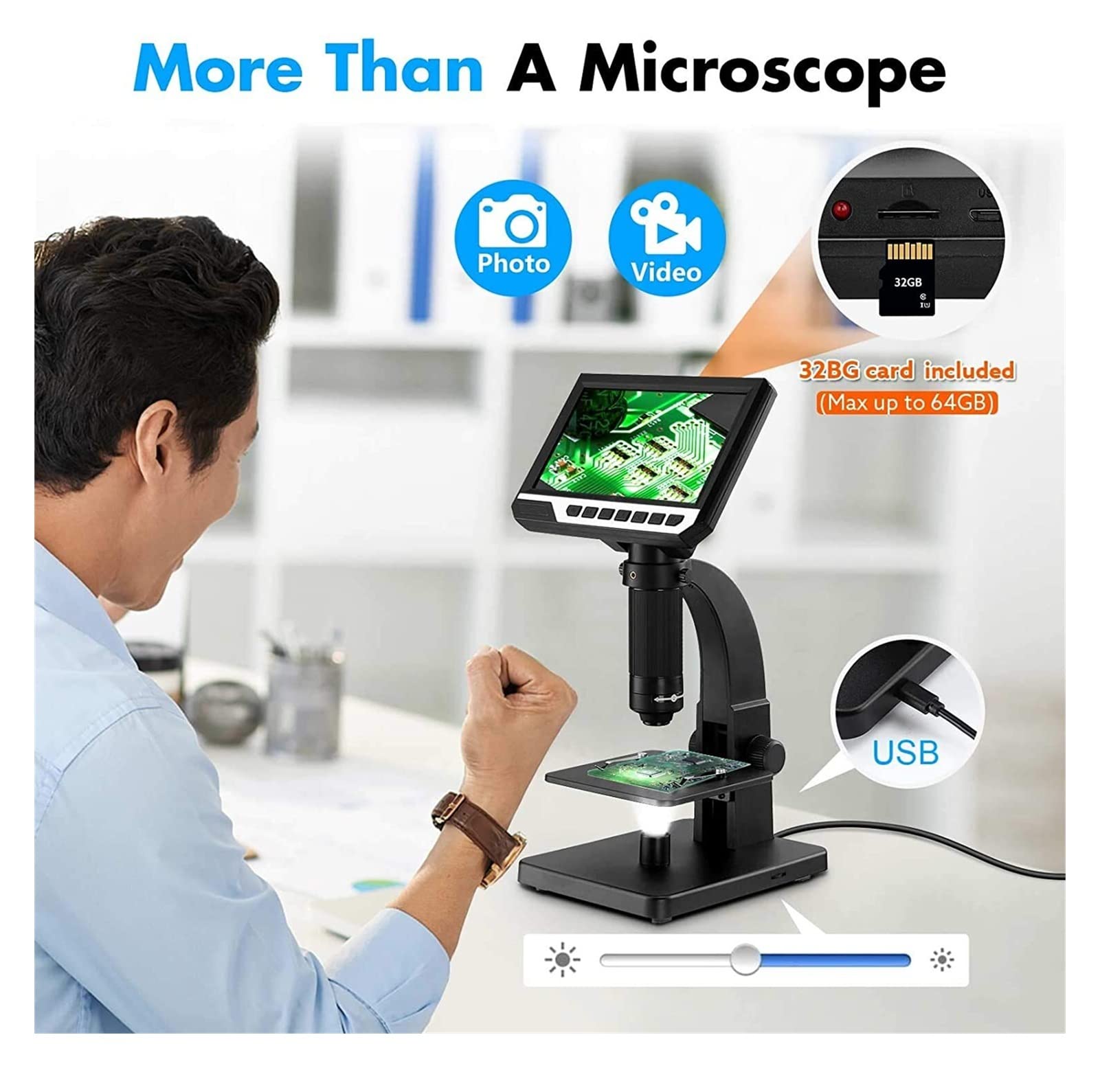 Mikroskop, 2000x Dual Obiektyw 7 cal LCD Mikroskop cyfrowy Powiększenie optyczne Biologiczne 1 2 MP Mikroskop komórkowy do obserwowania nauki Für das Heimlabor