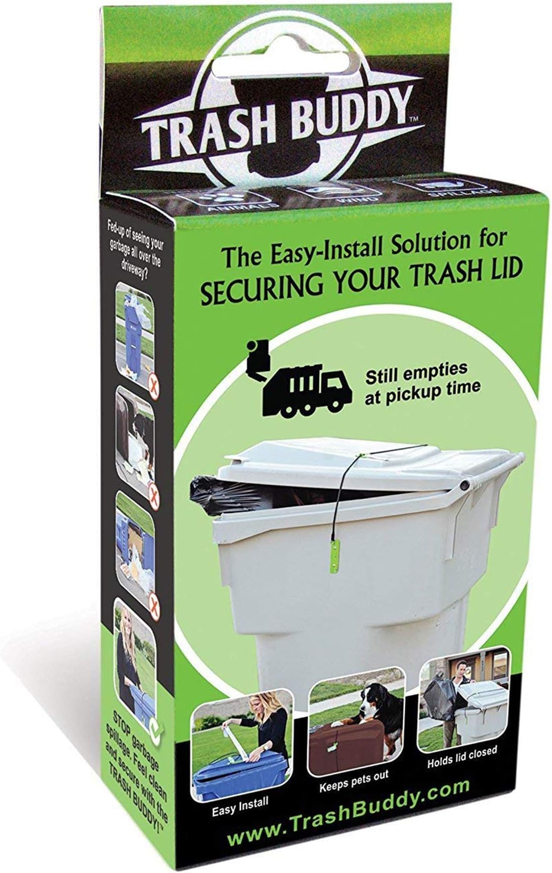 Trash Buddy - Dog Proof Trash Can Lock - The Easy-Install Solution for Securing Your Outdoor Garbage Can Lid - Still EMP