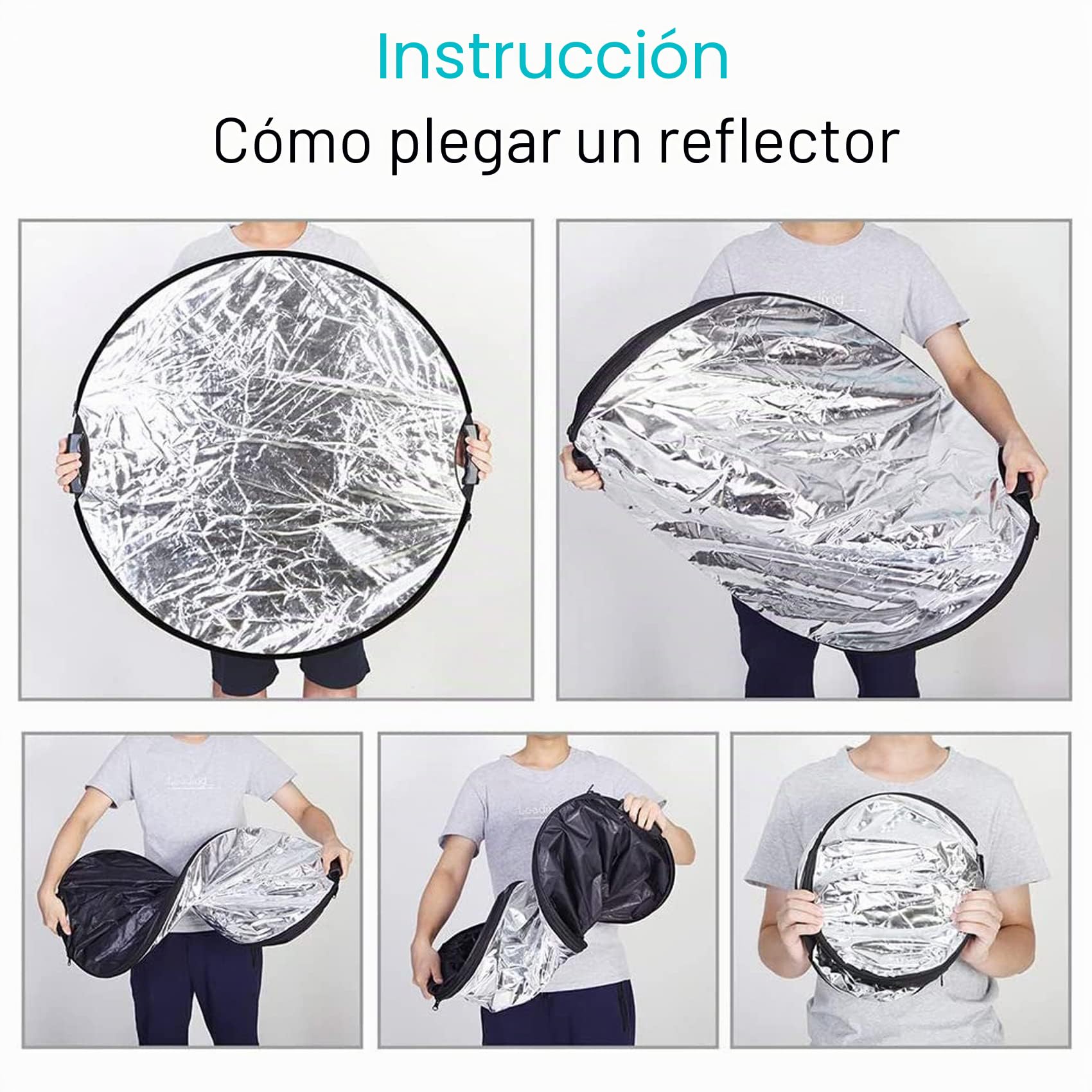 Selens 110CM 5 en 1 Reflector de Luz Redondo Plegable Portátil con Asa Iluminación Estudio Fotográfico Fotografía Al Aire Libre, Color Negro, Blanco, Oro, Plata, Translúcido