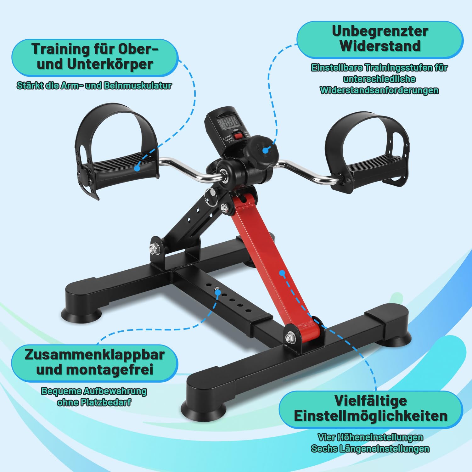 Rower domowy, mini trenażer domowy z monitorem LCD, trenażer pedałów do treningu wytrzymałościowego, regulowany opór, trening ruchowy, urządzenie fitness do biura, domu