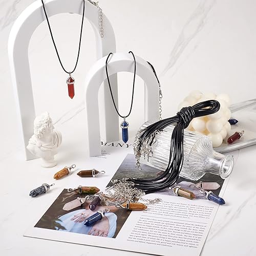 Miniatura 5 de FASHEWELRY 20 colgantes de piedras preciosas en forma de bala y 20 cordones encerados para hacer collares para hacer collares hexagonales de cristal