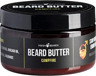 Fresh Beards Campfire Beard Butter - Wood, Sweet Smoke, Fire Fragrance Scent; Anti-Itch Moisturizer & Softener for Healthy Beard Growth