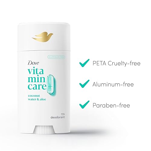 Miniatura 7 de Dove VitaminCare+ Desodorante en barra libre de aluminio, agua de coco y aloe para protección de olores 72H, desodorante transpirable para mujeres,