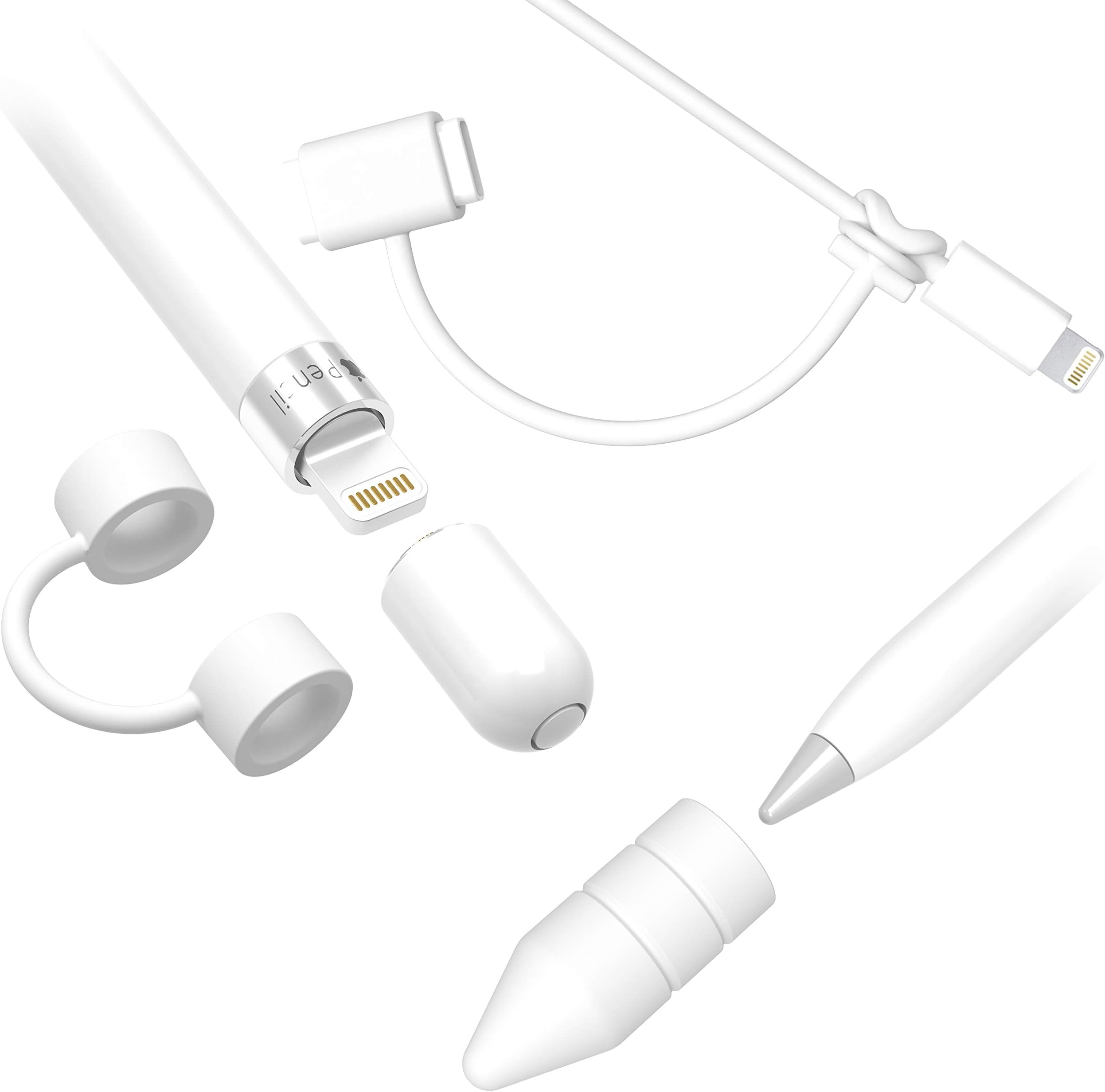 innoGadgets Apple Pencil All-Round 3-Set - [1] Protective cap compatibel with the Apple Pencil - [2] Holder for cap - [3] Holder for charging adapter | The perfect accessory - 3-part | In White