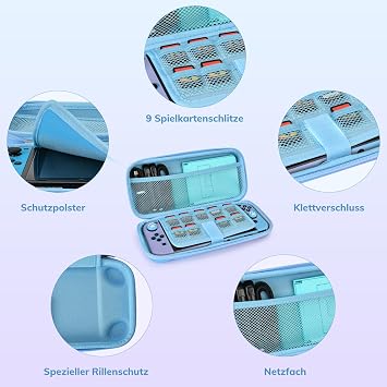 Younik Switch Case for Switch 2017 Model 14 in 1 Switch Accessories Bundle with Switch Carry Case Protective Accessories for Switch Console & J-Con Game Card Case (Blue and Purple Button Type)