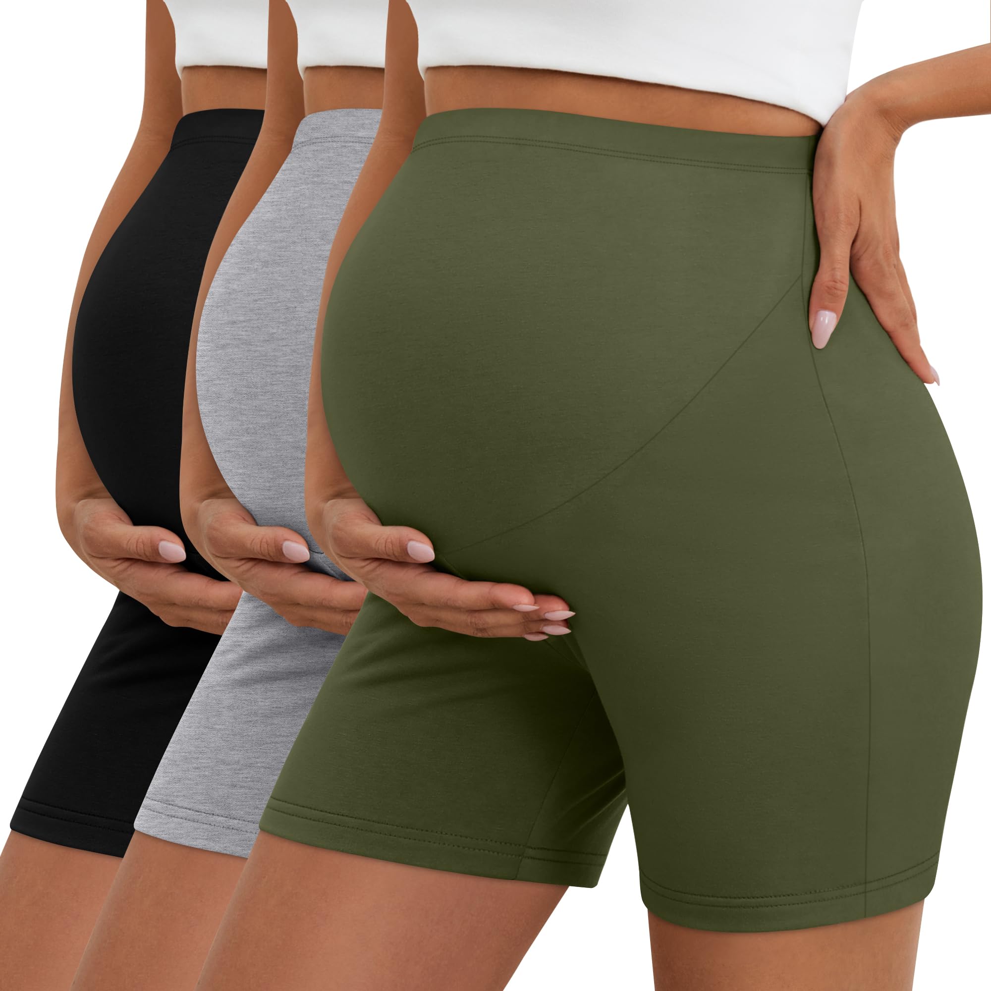 Sweetyweee Maternity Capris 3 Pack - Over The Belly Knitted Pregnancy Pants With Pockets - View #6
