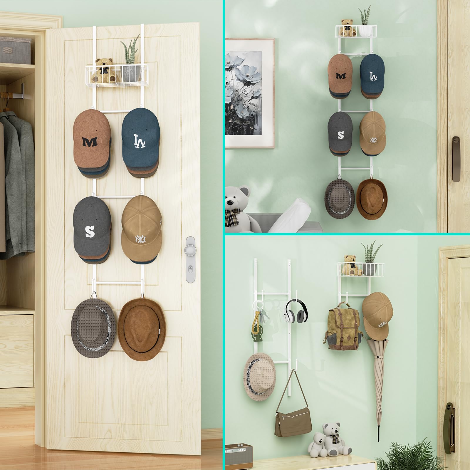 Hat Rack SWTYMIKI Over The Door Organizer - 3-Pack, 12 Hooks, Holds Up ...
