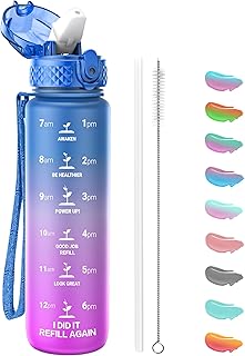 Oldley Kids Water Bottle for School, 17 oz (Straw Lid) BPA-Free Reusable Leak-proof Durable Tritan Plastic Water Bottles with One-handed Opening Straw Lids, Anti-dust Spout Cover (Lake)