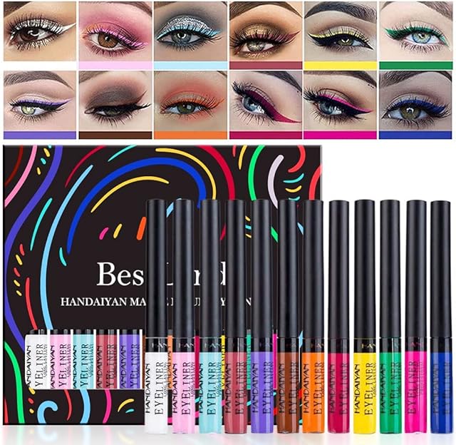 12 Colors Matte Liquid Eyeliner Set UV GlowNeon Rainbow Colorful Eyeliner Pencil Waterproof Long Lasting Smudge-proof Eye Liners Makeup Set Gift For Women (Set A)